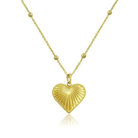 Beads Chain Pattern Peach Heart Pendant Jewelry Simple Titanium Steel Plated Pendant Necklace - Stainless Steel jewelry made by BlueOne Jewelry