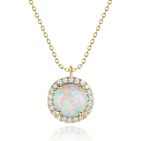 INS Simple Blue and White Opal Pendant Female Fashion Fire Fairy Pendant Necklace - Plated Brass jewelry made by BlueOne Jewelry