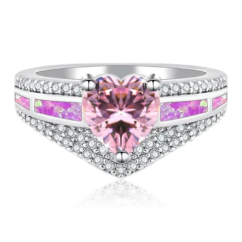 European and American Love Heart Opal Ring Pink Jewelry Mother’s Day - Plated Brass jewelry made by BlueOne Jewelry