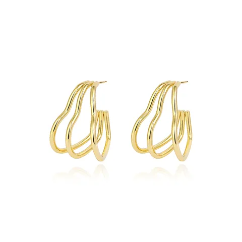 European and American Style Popular Earrings Irregular Hollow Heart Design Sense - Plated Brass jewelry made by BlueOne Jewelry