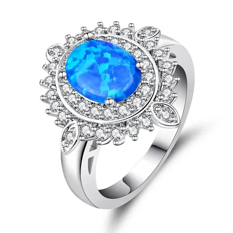 Luxury Full Diamonds Bloom Flower Shape Faux Opal Ring Hoops - Plated Brass jewelry made by BlueOne Jewelry