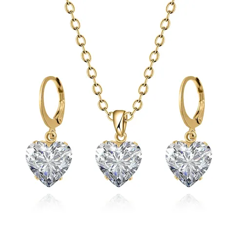 Korean Version of the White Heart Set Zirconia Pendant Earrings Simple - Plated Brass jewelry made by BlueOne Jewelry