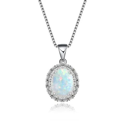 Light Luxury Full of Diamonds Oval Opal Stone Necklace Female Simple Collarbone Chain - Plated Brass jewelry made by BlueOne Jewelry