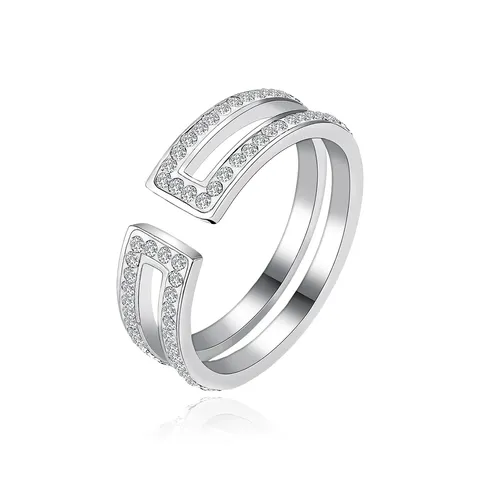 Light Luxury Line Open Ring Adjustable Versatile Retro Cubic Zircon Index - Plated Brass jewelry made by BlueOne Jewelry