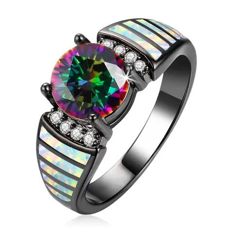 Source One Piece of Hair Express Seven Color Round Zirconia Opal Ring - Plated Brass jewelry made by BlueOne Jewelry