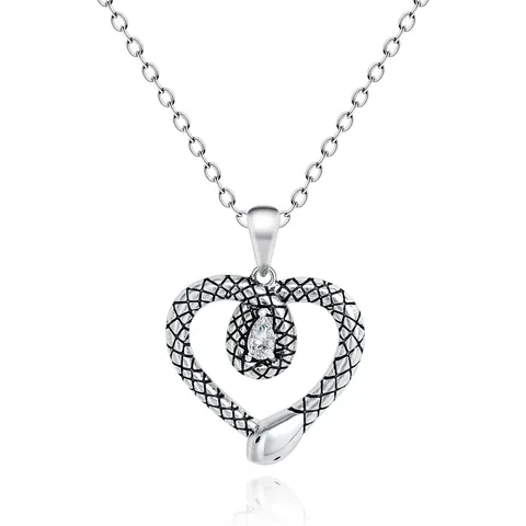 Men Women Animal Snake Necklace Heart Shaped Teardrop Zirconia Necklace Jewelry - Plated Brass jewelry made by BlueOne Jewelry