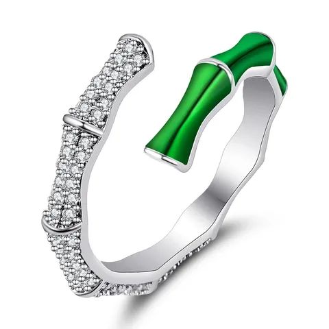 Micro Zirconia Bamboo Split Ring Women Chinese Adjustable Index Ring - Plated Brass jewelry made by BlueOne Jewelry