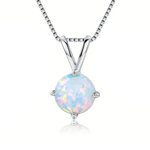 Necklace Female Inlaid Opal Pendant Japan and South Korea Fashion Simple - Plated Brass jewelry made by BlueOne Jewelry