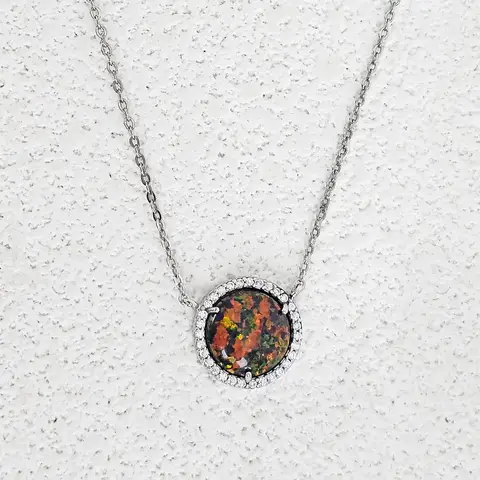 Necklace Opal Women’s Simple Round Bag Pendant Chain Live - Plated Brass jewelry made by BlueOne Jewelry