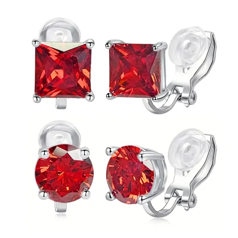 Red Zirconia Earrings Senior Light Luxury High Quality Earrings Ear Jewelry - Plated Brass jewelry made by BlueOne Jewelry