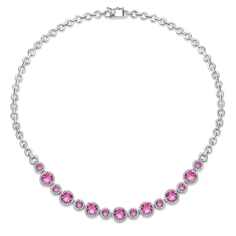 European and American Hip Hop Round Pink Zirconia Necklace Women Sweet - Plated Brass jewelry made by BlueOne Jewelry