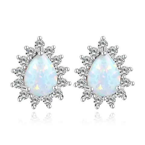 Fashion in Europe and the United States Opal Silver Inlaid Zirconia Stud Earrings - Plated Brass jewelry made by BlueOne Jewelry