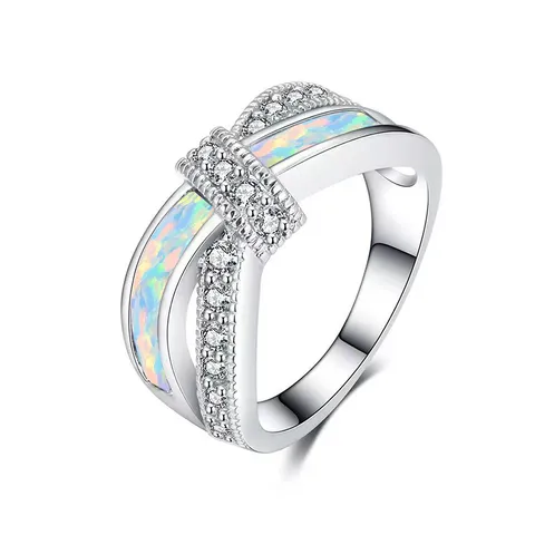 Jewelry White Gold Opal Cross Rings Europe and America Opal Jewelry - Plated Brass jewelry made by BlueOne Jewelry