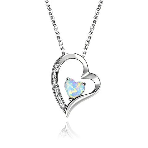 Opal Heart Pendant Collarbone Necklace Personalized Fashion Ladies Necklace Brass Plated Collarbone Chain - Brass jewelry made by BlueOne Jewelry