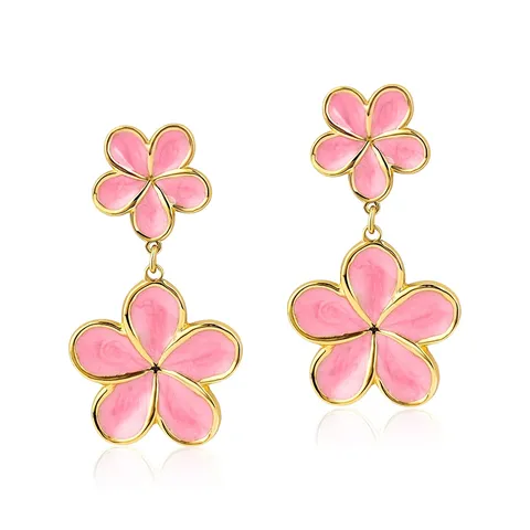 Plum Blossom Five-petaled Drip Glaze Earrings for Women Delicate Floral Earrings - Plated Brasجوهرry made by BlueOne Jewelry