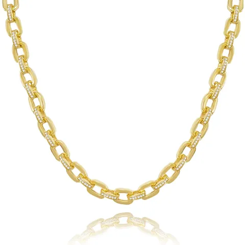 With Zirconia Stainless Steel Square Paper Clip Chain Necklace Unisex Fashion - Stainless Steel jewelry made by BlueOne Jewelry