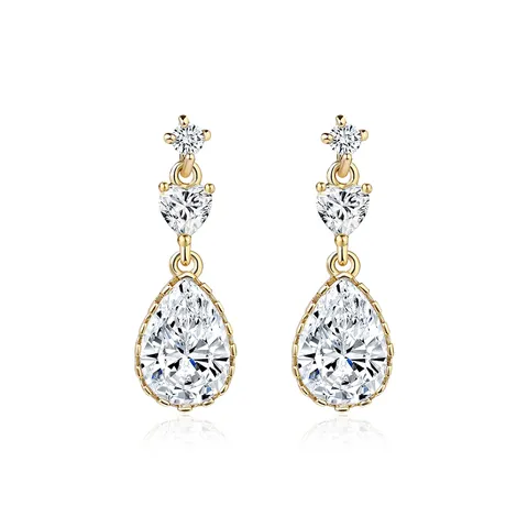 Zirconia Earrings Teardrop Earrings Copper Plated Real Gold Zirconia Earrings Jewelry - Brass jewelry made by BlueOne Jewelry