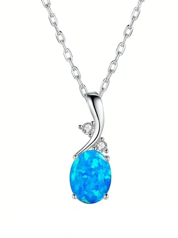 Minimalist October Opal Birth Month Opal Pendant Necklace Copper Plated with Real - Brass jewelry made by BlueOne Jewelry