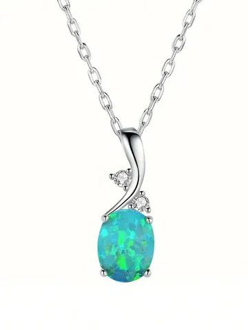Brass October Opal Birth Month Opal Pendant Necklace Copper Plated with Real - Brass jewelry made by BlueOne Jewelry