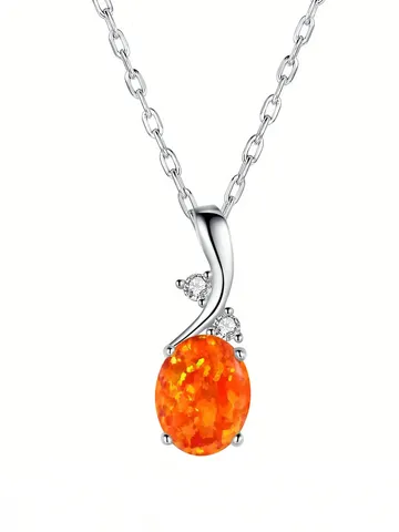 October Opal Birth Month Opal Pendant Necklace Copper Plated with Real - Brass jewelry made by BlueOne Jewelry