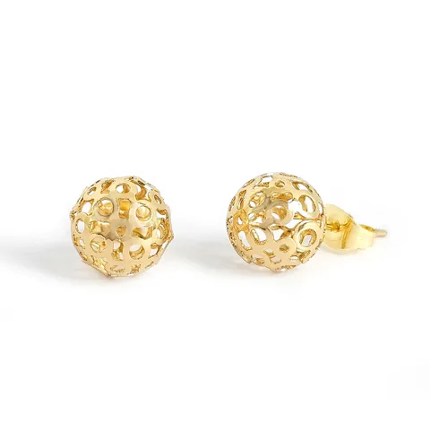 Openwork Stud Earrings Through Hole Copper Genuine Gold-plated Round Mesh Spacer - Brass jewelry made by BlueOne Jewelry
