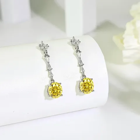 Personalized Simple Hundreds of Fashion Yellow Zirconia Earrings Female Design - Plated Brass jewelry made by BlueOne Jewelry