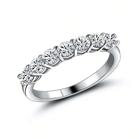 Premium Simple Inlaid Zirconia Half Circle Row Ring Seven Diamonds Seven - Plated Brass jewelry made by BlueOne Jewelry