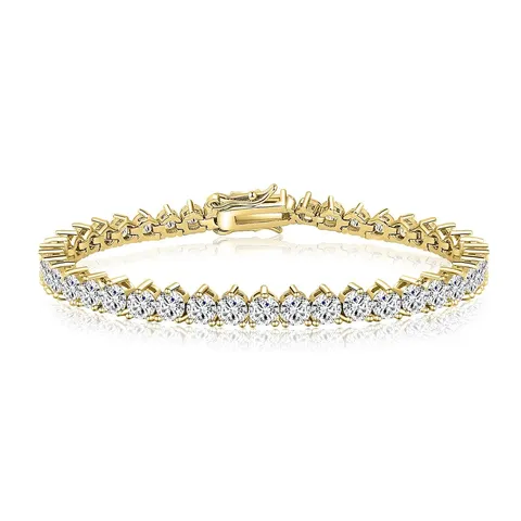 Yellow gold plated cubic zirconia tennis bracelet on a white background