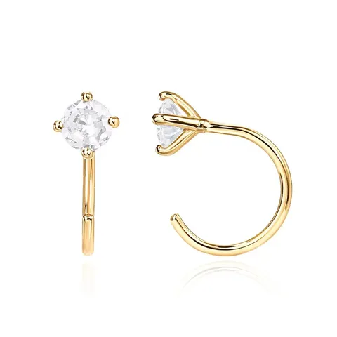 Semi-circular Pierced Earrings Simple Ins Style Four Claws Set Diamond Ear - Plated Brass jewelry made by BlueOne Jewelry