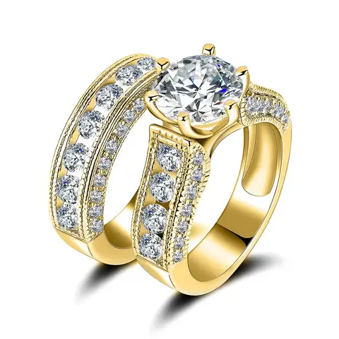 Set of Two Rings Full of Diamonds Luxury Haute Diamond Ring in 18K Gold Plated - Plated Brass jewelry made by BlueOne Jewelry