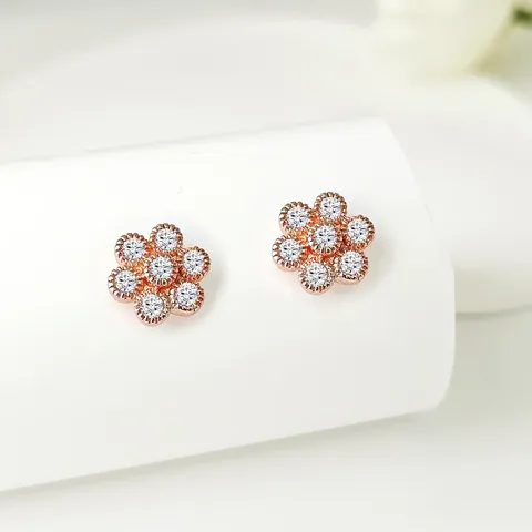 Simple Zirconia Small Earrings Flowers Ms. Japan and South Korea Style - Plated Brass jewelry made by BlueOne Jewelry