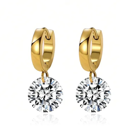 Cubic Zirconia Single Diamond Earrings Korean Version of the Temperament of Light Luxury - Plated Brass jewelry made by BlueOne Jewelry