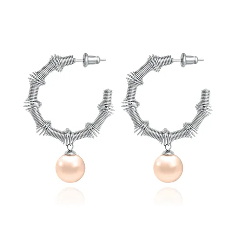 Skeleton Irregular Round Pearl Earrings Titanium Steel Plating Earrings Temperament Exaggerated - Stainless Steel jewelry made by BlueOne Jewelry