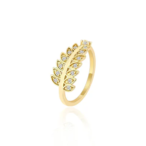 Small Fresh Leaves Ring Female Fashion Inlaid Zirconia Japan and South - Plated Brass jewelry made by BlueOne Jewelry