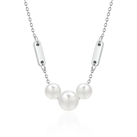 Smile Arc Pearl Necklace Collarbone Chain Necklace Elegant Fashion Hundreds of - Plated Brass jewelry made by BlueOne Jewelry