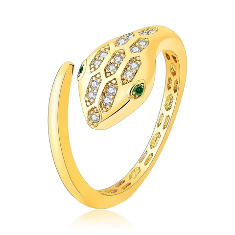 Snake Ring with Adjustable Opening Set Zirconia Creative Animal Shape Ring - Plated Brass jewelry made by BlueOne Jewelry
