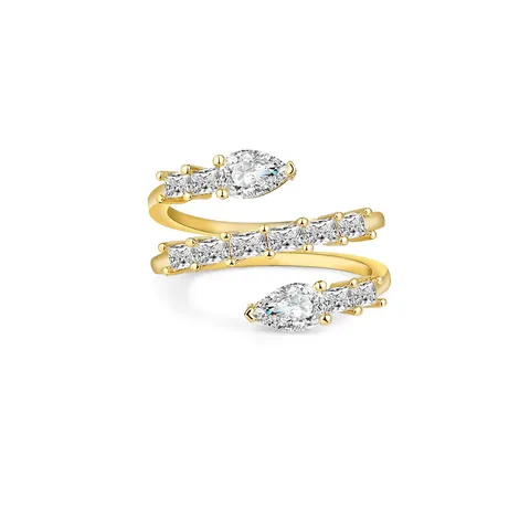 Snake Ring Women Trapezoidal Pear-shaped Zirconia Elegant Snake Bone Design Hand - Plated Brass jewelry made by BlueOne Jewelry