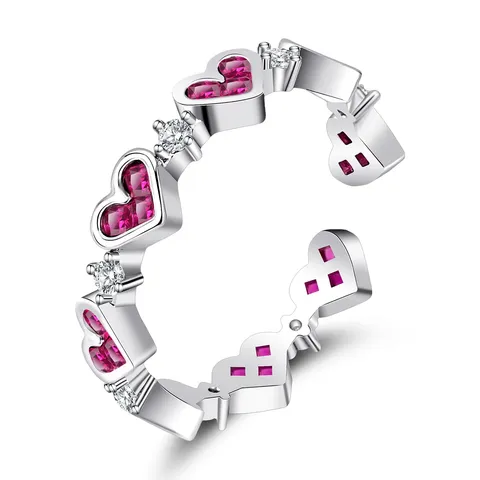 South Korea Micro-set Zirconia Love Heart Open Ring Female Temperament High-grade - Plated Brass jewelry made by BlueOne Jewelry