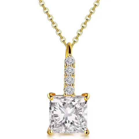 Fashion Pendant Necklace Four Claws Round Collarbone Chain Square Zirconium Copper - Brass jewelry made by BlueOne Jewelry