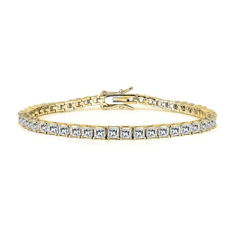 Square Zirconia Single Row Hip Hop Tennis Gold Bracelet - Brass jewelry made by BlueOne Jewelry