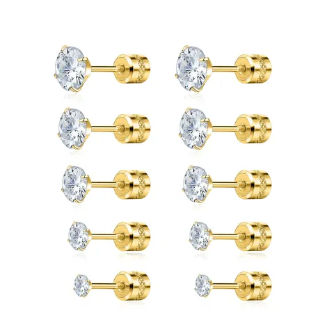 Stainless Steel Rod Inserted with White Stone Earrings Piercing Jewelry 2023 - Stainless Steel jewelry made by BlueOne Jewelry