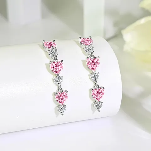 Sweet Pink Diamond Love Earrings Female Niche Personality Simple Versatile Temperament Ear Cuffs - Plated Brass jewelry made by BlueOne Jewelry