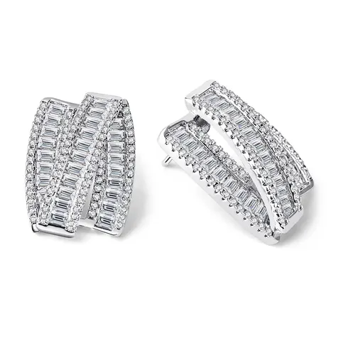 Trapezoidal Diamond Triple Rows of Diamond Earrings Ear Clap High-level Light - Plated Brass jewelry made by BlueOne Jewelry