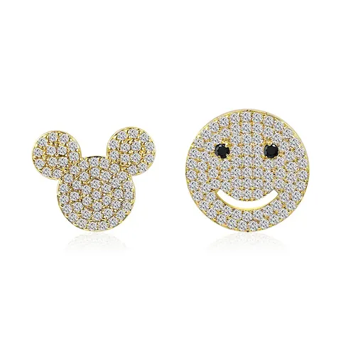 Hip-hop Smiley Stud Earrings Studded with Zirconia – Popular in Europe - Plated Brass jewelry made by BlueOne Jewelry