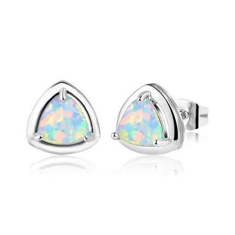 Triangular Section of Blue and White Imitation Opal Earrings Opal Earrings - Plated Brass jewelry made by BlueOne Jewelry