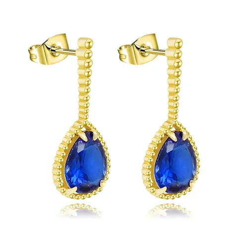 V Gold Full of Diamonds Water Drop Ear Hooks Large Bohemian Drop Earrings - Plated Brass jewelry made by BlueOne Jewelry