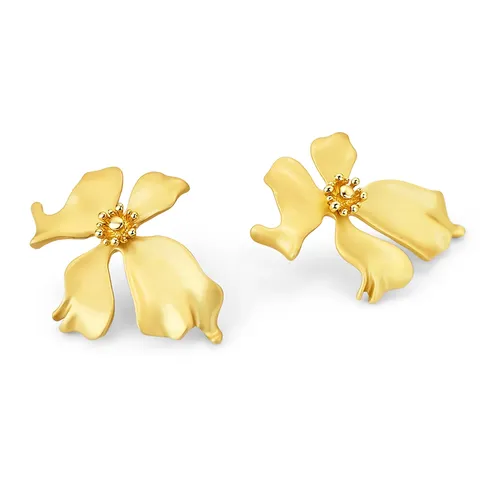 Vintage Metallic Floral Silver Needle Stud Earrings French Fashion - Plated Brass jewelry made by BlueOne Jewelry