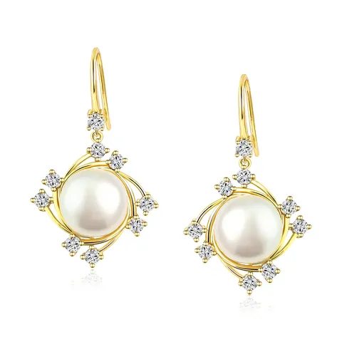 Wreath Zirconia Pearl Earrings Empty Bracket Earrings Temperament Simple Female - Plated Brass jewelry made by BlueOne Jewelry