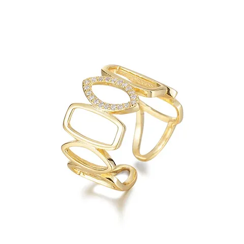 Zircon Geometric Hollowing Ring Design Sense Niche Europe and the United - Plated Brass jewelry made by BlueOne Jewelry