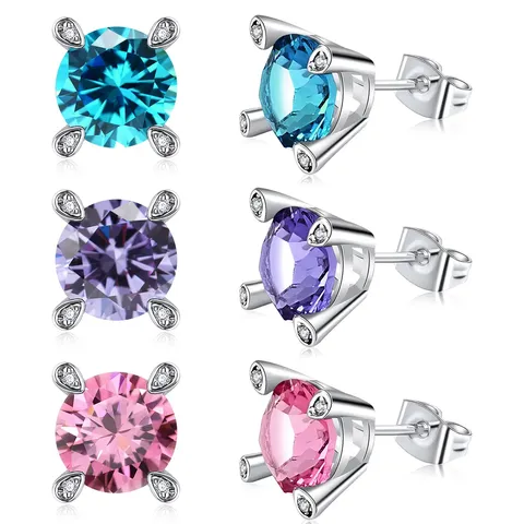 Zirconia Stud Earrings for Women Multiple Colors Available Minimalist Ear Jewelry - Plated Brass jewelry made by BlueOne Jewelry